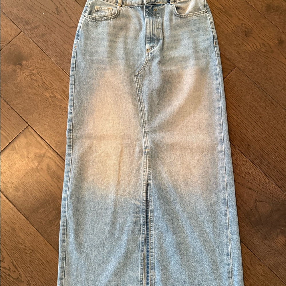 Zara Light Blue/Pink Wash Long Denim Skirt, XS